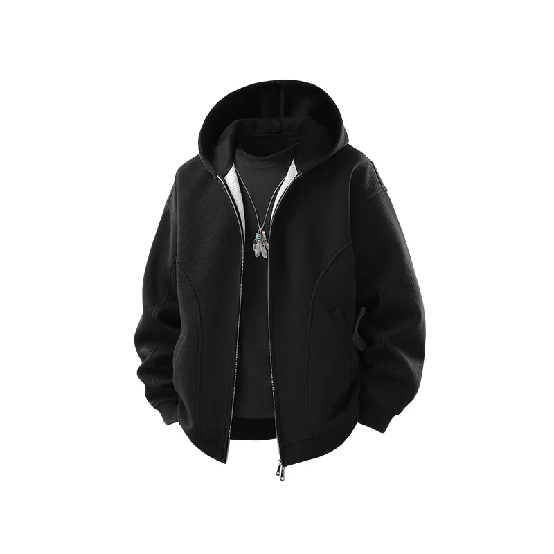 Herren Kapuzensweatjacke mit durchgehendem Reißverschluss, geripptem Saum und versteckten Seitentaschen Drune