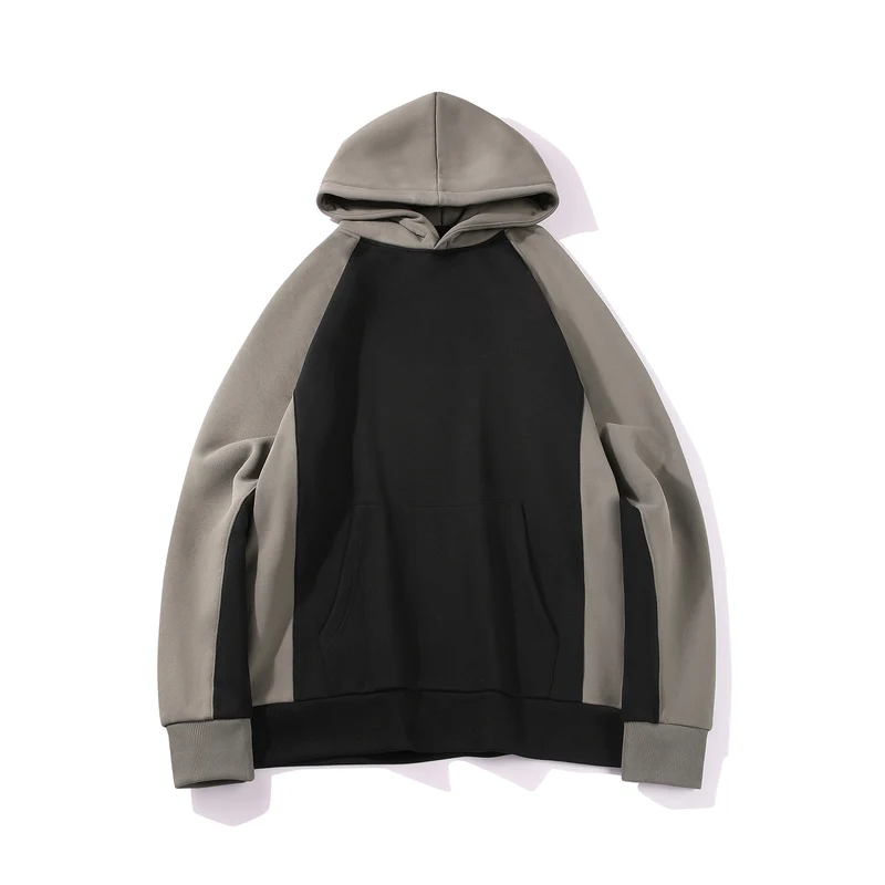 Herren Kapuzenpullover im Colourblock-Design mit Raglanärmeln, Kängurutasche und geripptem Saum Drune