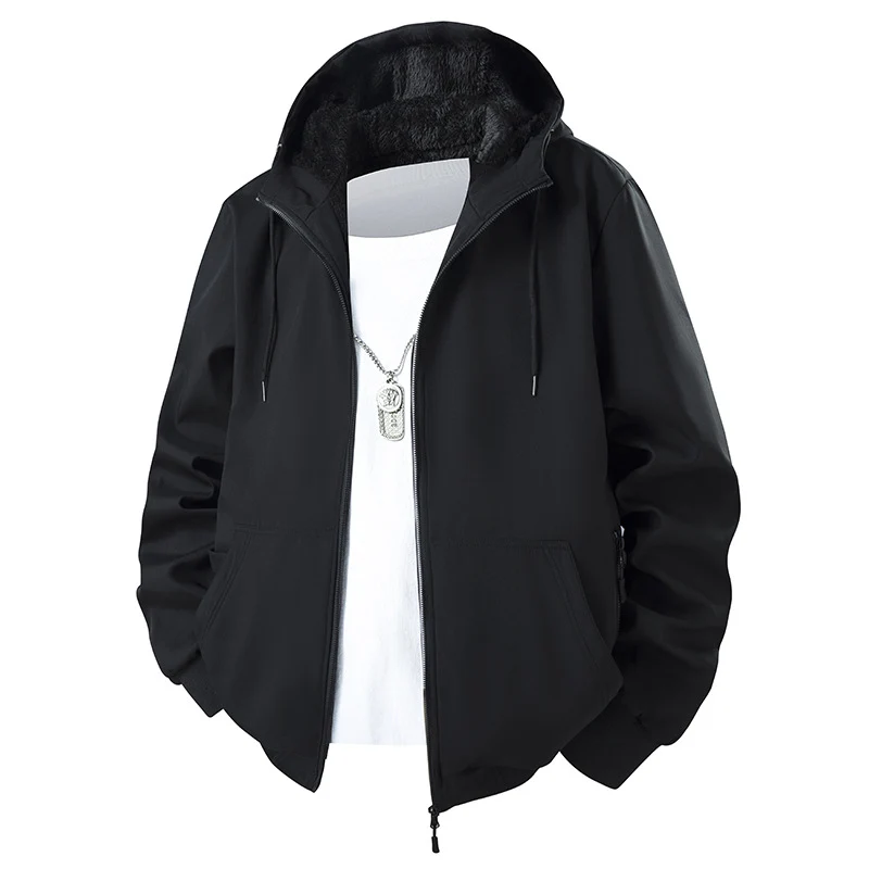 Herren Kapuzenjacke mit Teddyfutter, windabweisendem Außenstoff und geradem Schnitt Drune