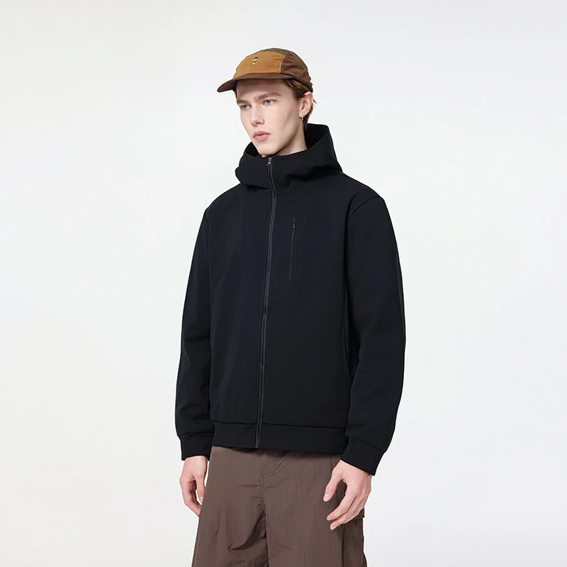 Herren Kapuzen-Softshelljacke mit Reißverschluss‑Brusttasche, geripptem Saum und Relaxed‑Fit Drune