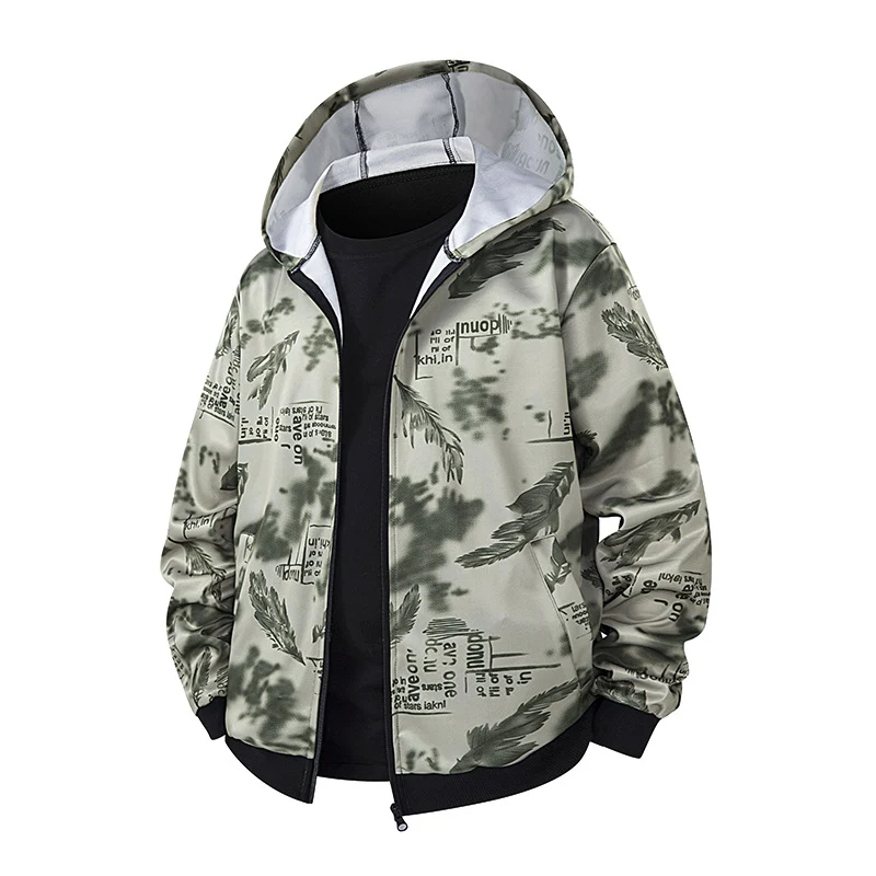 Herren Kapuzen‑Shelljacke mit Allover‑Federmotiv, wasserabweisender Glanzoberfläche und gerippten Bündchen Drune