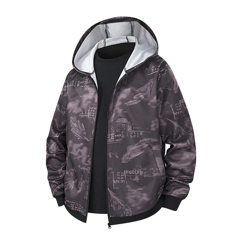Herren Kapuzen‑Shelljacke mit Allover‑Federmotiv, wasserabweisender Glanzoberfläche und gerippten Bündchen Drune