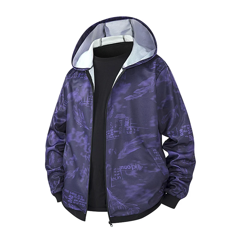 Herren Kapuzen‑Shelljacke mit Allover‑Federmotiv, wasserabweisender Glanzoberfläche und gerippten Bündchen Drune