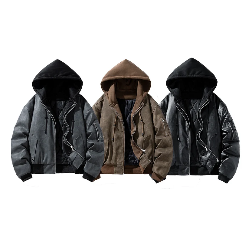 Herren Kapuzen-Bomberjacke mit Wildlederoptik, gesteppter Thermofütterung und Ärmeltasche Drune