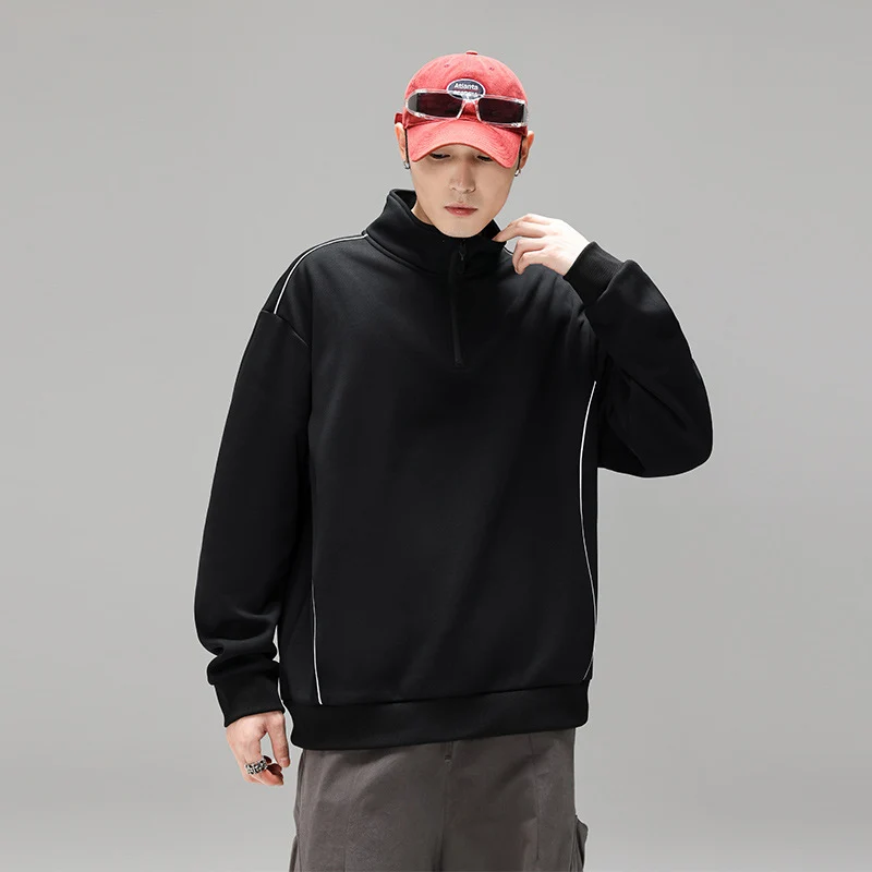 Herren Halfzip-Sweatshirt mit Stehkragen, reflektierenden Kedernähten und geripptem Saum Drune