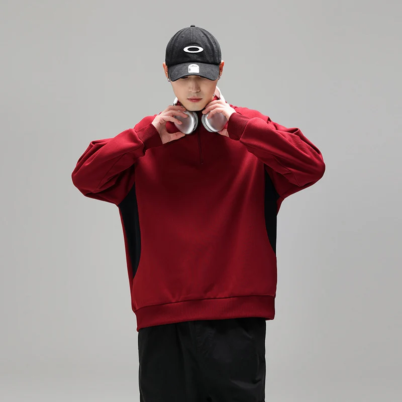 Herren Halbzip‑Sweatshirt mit Stehkragen und kontrastseitigen Einsätzen Drune