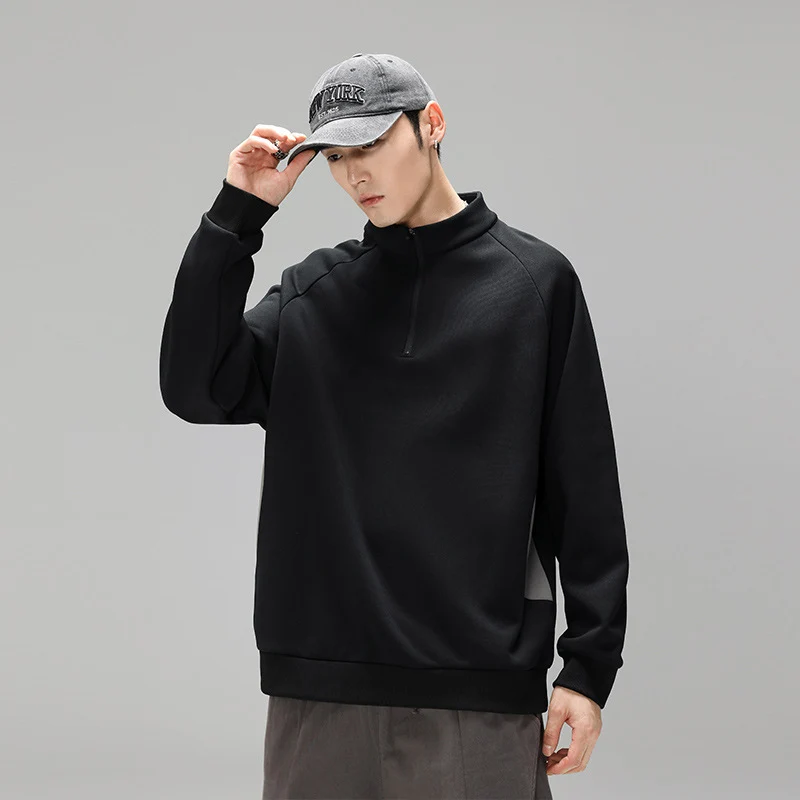 Herren Halbzip‑Sweatshirt mit Stehkragen und kontrastseitigen Einsätzen Drune