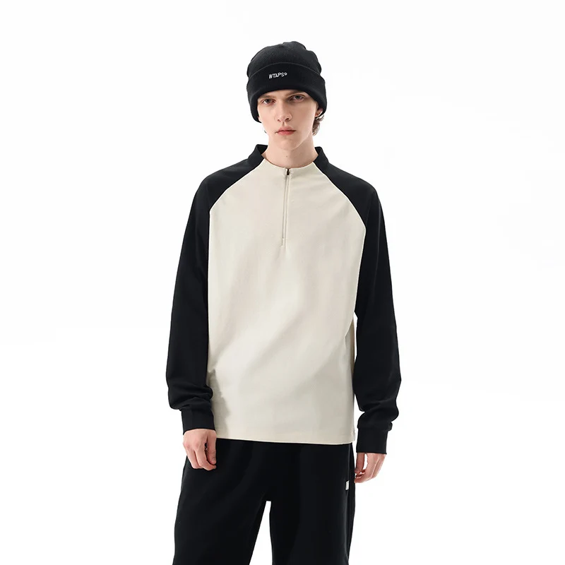 Herren Halbzip-Sweatshirt mit Raglanärmeln, Stehkragen und Kontrastärmeln Drune