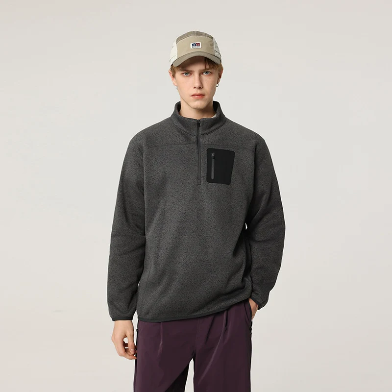 Herren Halbzip-Fleecepullover mit Brustreißverschlusstasche und Stehkragen Drune