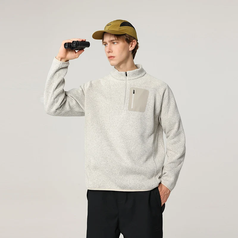 Herren Halbzip-Fleecepullover mit Brustreißverschlusstasche und Stehkragen Drune