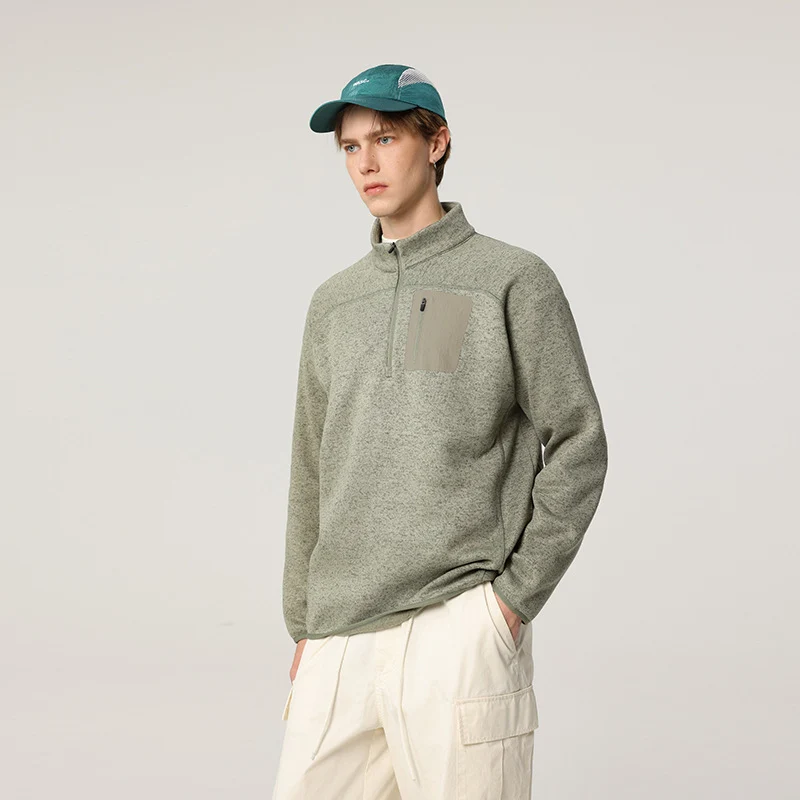 Herren Halbzip-Fleecepullover mit Brustreißverschlusstasche und Stehkragen Drune