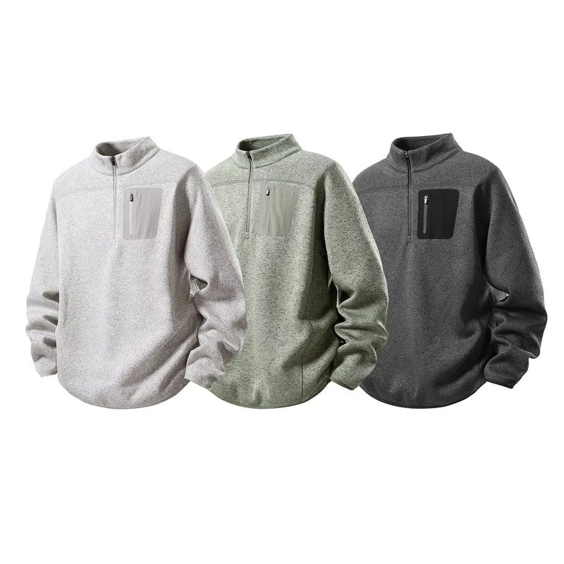Herren Halbzip-Fleecepullover mit Brustreißverschlusstasche und Stehkragen Drune