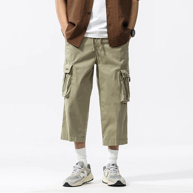 Herren halblange Utility-Cargohose aus Baumwoll-Twill mit weitem Bein und Multifachtaschen Drune