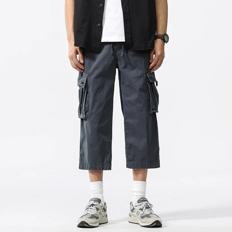 Herren halblange Utility-Cargohose aus Baumwoll-Twill mit weitem Bein und Multifachtaschen Drune