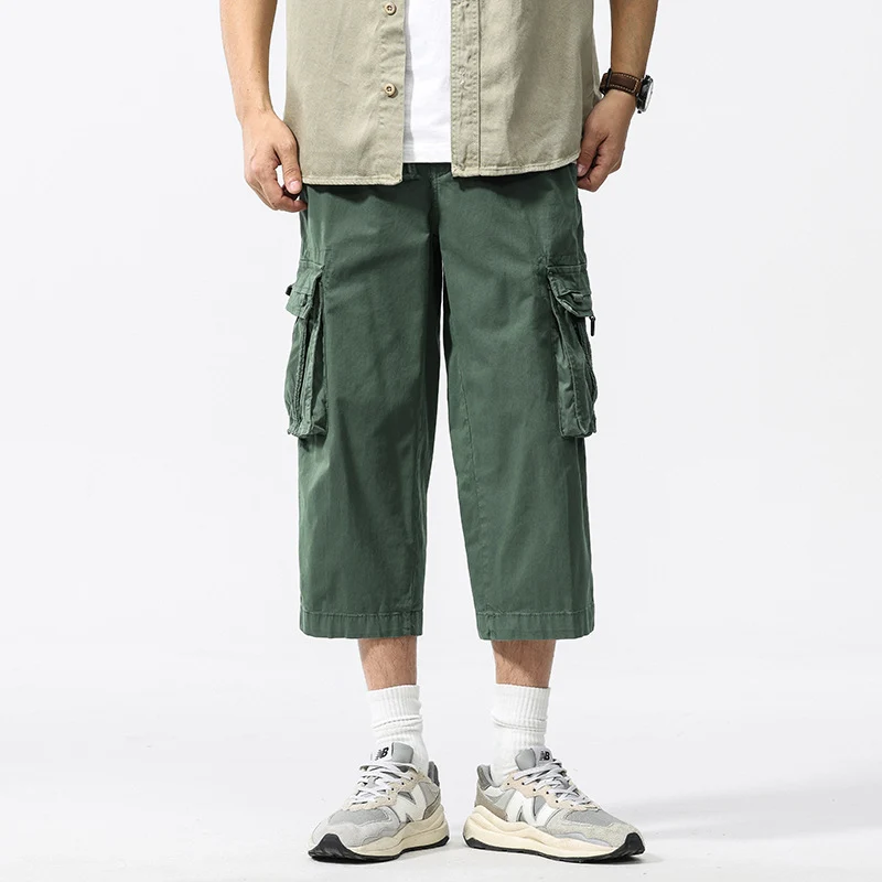 Herren halblange Utility-Cargohose aus Baumwoll-Twill mit weitem Bein und Multifachtaschen Drune