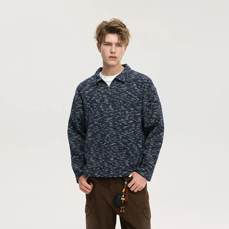 Herren Grobstrick-Kragenpullover mit V-Ausschnitt und Relaxed‑Fit Drune