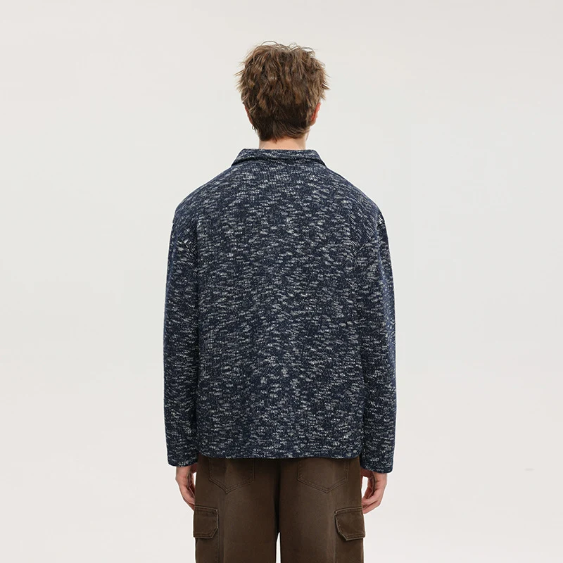 Herren Grobstrick-Kragenpullover mit V-Ausschnitt und Relaxed‑Fit Drune