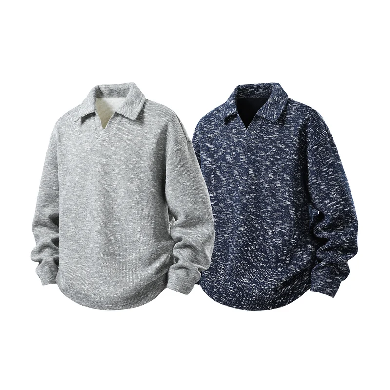 Herren Grobstrick-Kragenpullover mit V-Ausschnitt und Relaxed‑Fit Drune