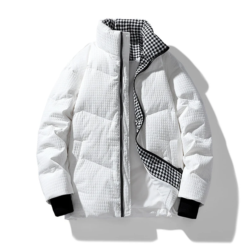 Herren gesteppte wendbare Winterjacke mit Stehkragen und Hahnentrittmuster-Futter Drune