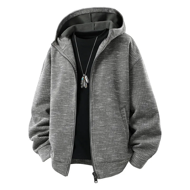Herren Gepolsterte Strickoptik‑Kapuzenjacke mit Thermofutter und Zwei‑Wege‑Reißverschluss Drune