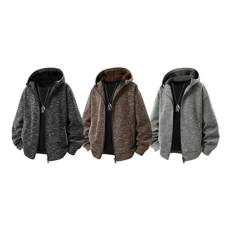 Herren Gepolsterte Strickoptik‑Kapuzenjacke mit Thermofutter und Zwei‑Wege‑Reißverschluss Drune