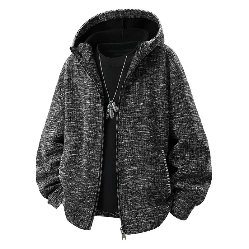 Herren Gepolsterte Strickoptik‑Kapuzenjacke mit Thermofutter und Zwei‑Wege‑Reißverschluss Drune