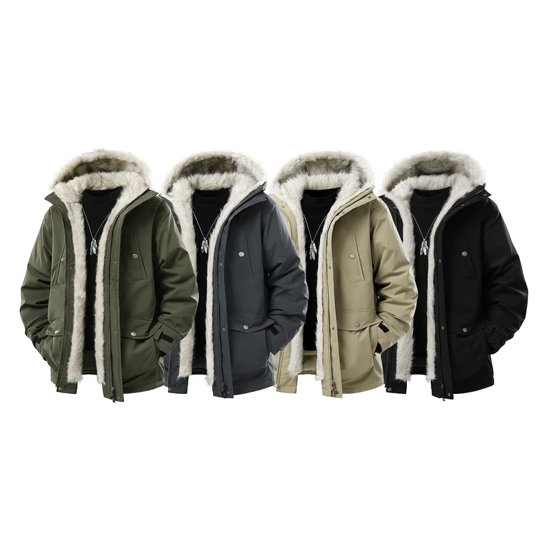 Herren Gefütterte Winterparka mit Kunstfellkapuze und Thermofutter, wind- und wasserabweisend Drune