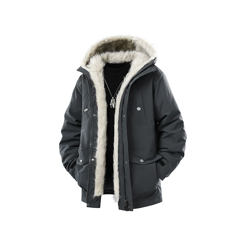 Herren Gefütterte Winterparka mit Kunstfellkapuze und Thermofutter, wind- und wasserabweisend Drune