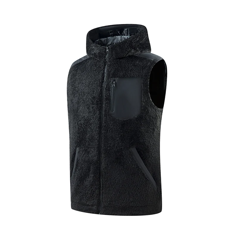 Herren Gefütterte Teddy-Fleece-Weste mit Kapuze, Reißverschluss-Brusttasche und Kängurutaschen Drune
