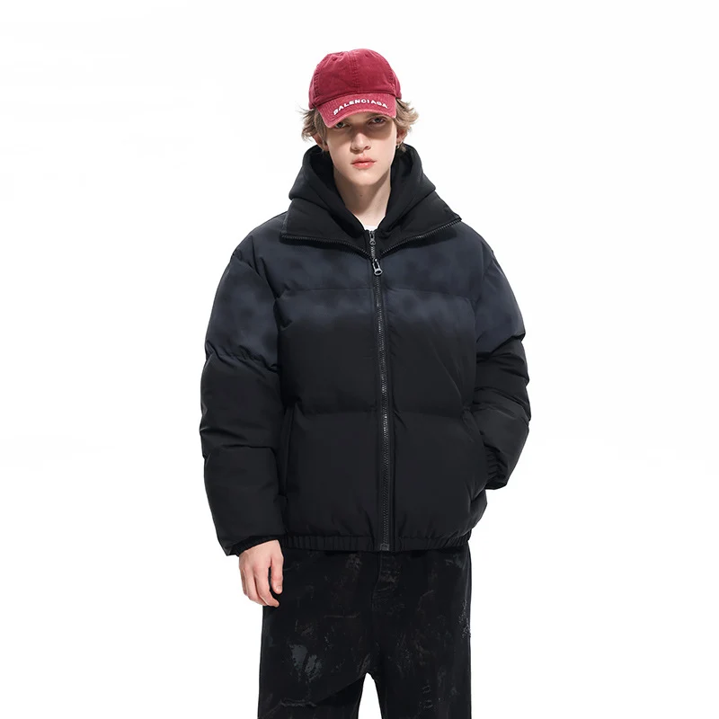 Herren Gefütterte Oversize-Steppjacke mit abnehmbarem Kapuzen‑Einsatz und Farbverlauf Drune
