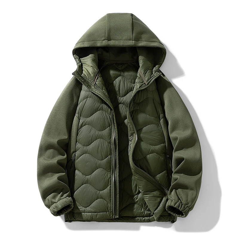 Herren Gefütterte Hybrid-Steppjacke mit Kapuze und Fleeceärmeln Drune