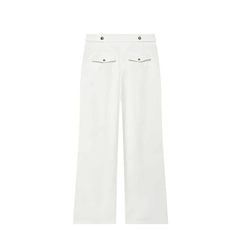 Damen Hochgeschnittene weite Hose mit sichtbarer Knopfleiste und Bundriegel Drune