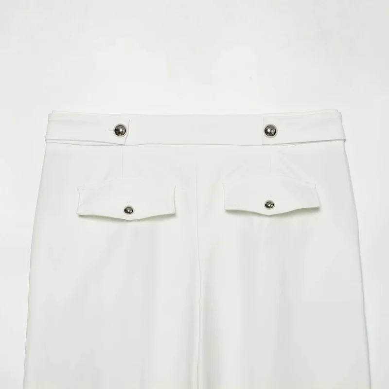 Damen Hochgeschnittene weite Hose mit sichtbarer Knopfleiste und Bundriegel Drune
