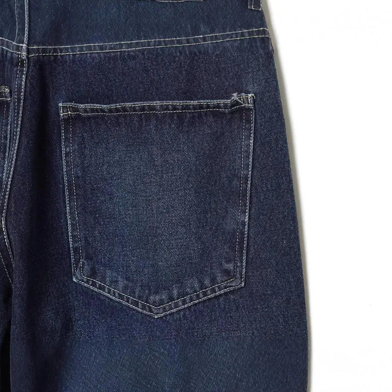 Damen hochgeschnittene Jeans mit weitem Bein und Lederbesatz am Bund Drune