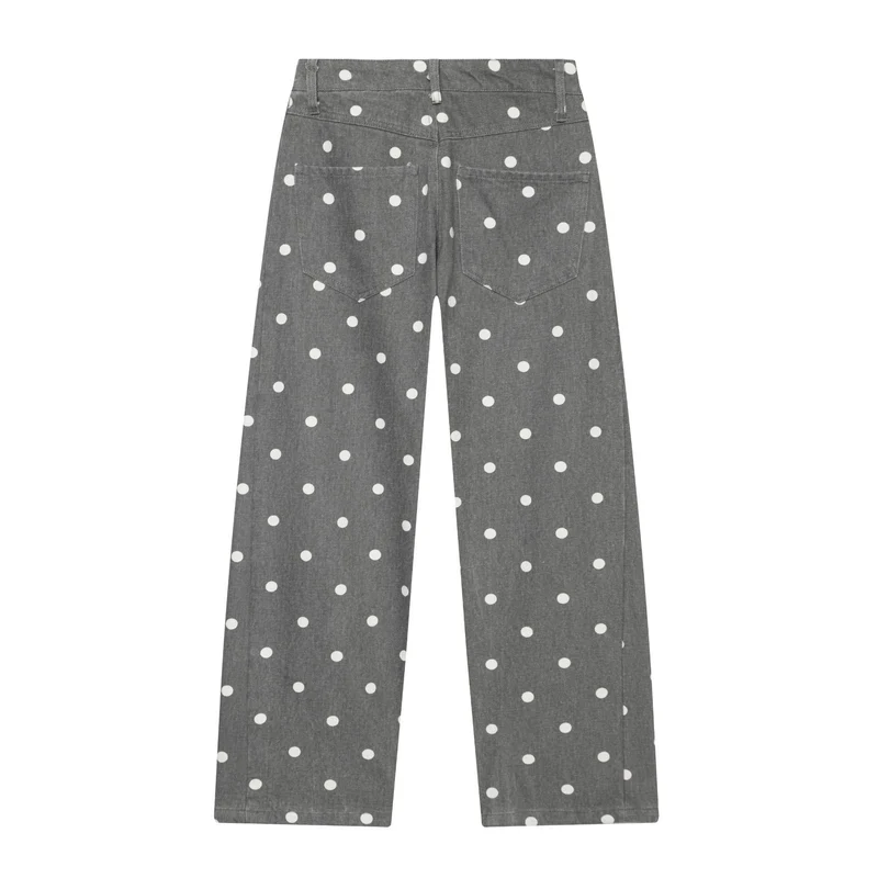 Damen Hochgeschnittene Culotte-Jeans mit weitem Bein, Polka-Dot-Print und aufgesetzten Gesäßtaschen Drune