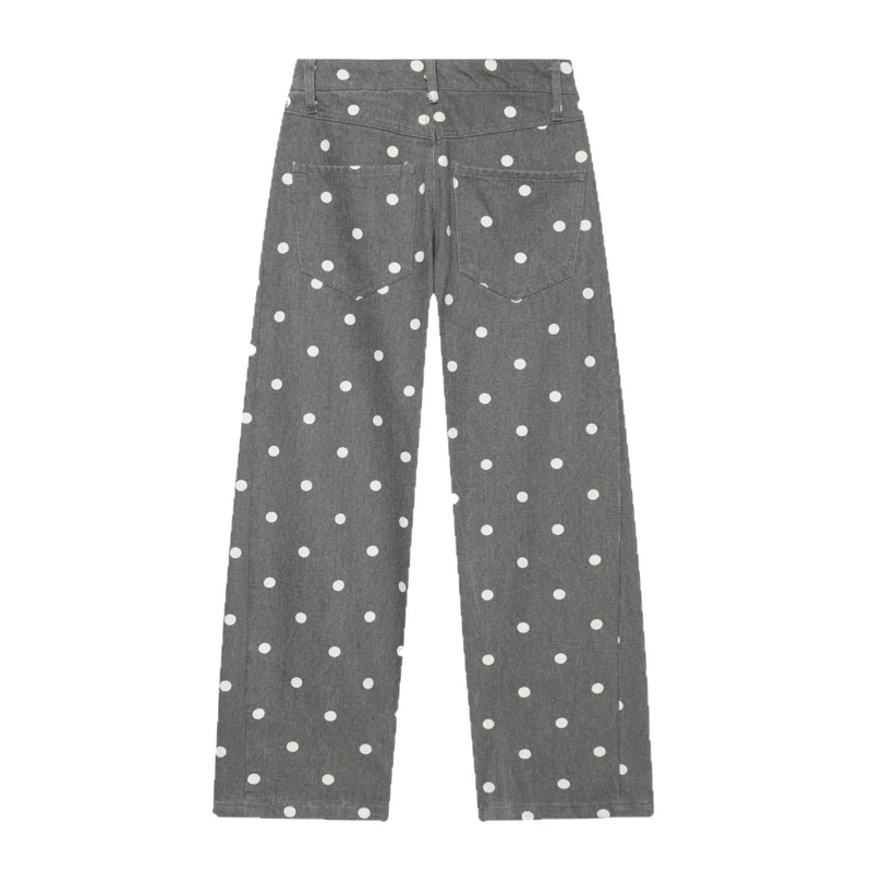 Damen Hochgeschnittene Culotte-Jeans mit weitem Bein, Polka-Dot-Print und aufgesetzten Gesäßtaschen Drune