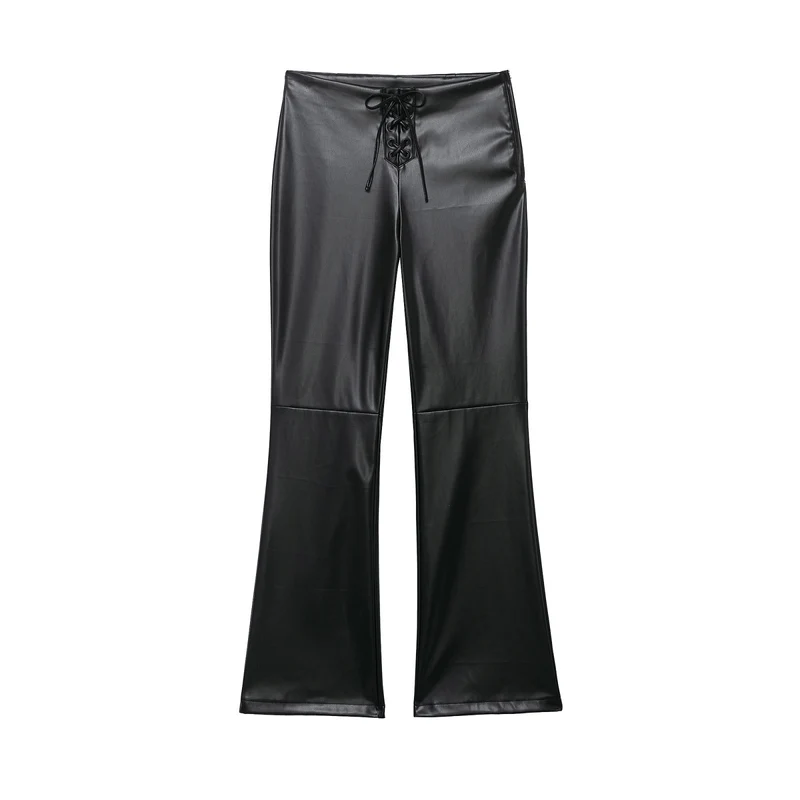 Damen hochgeschnittene ausgestellte Kunstlederhose mit Schnürungsdetail in der Taille Drune