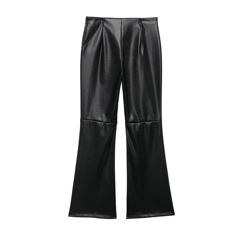 Damen hochgeschnittene ausgestellte Kunstlederhose mit Schnürungsdetail in der Taille Drune