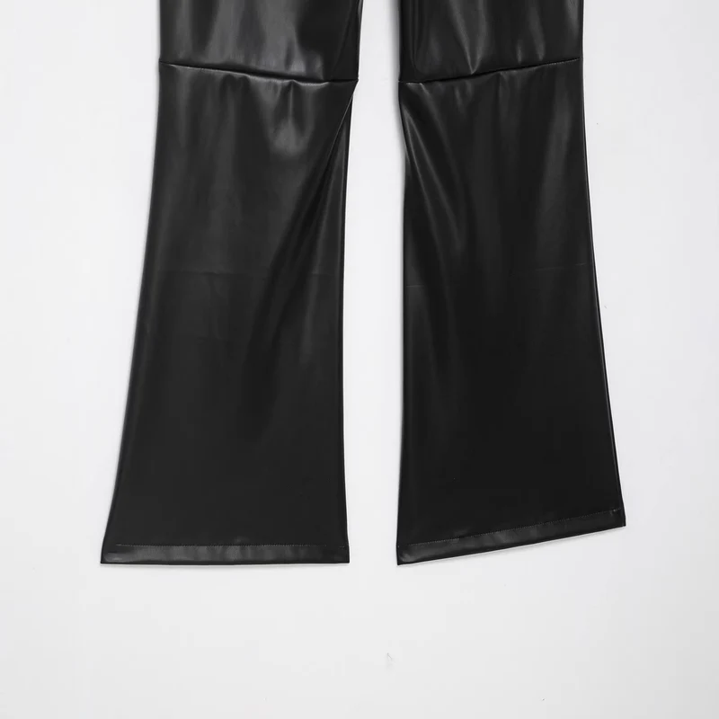 Damen hochgeschnittene ausgestellte Kunstlederhose mit Schnürungsdetail in der Taille Drune