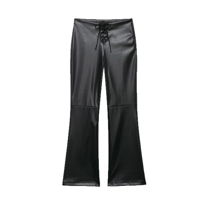 Damen hochgeschnittene ausgestellte Kunstlederhose mit Schnürungsdetail in der Taille Drune