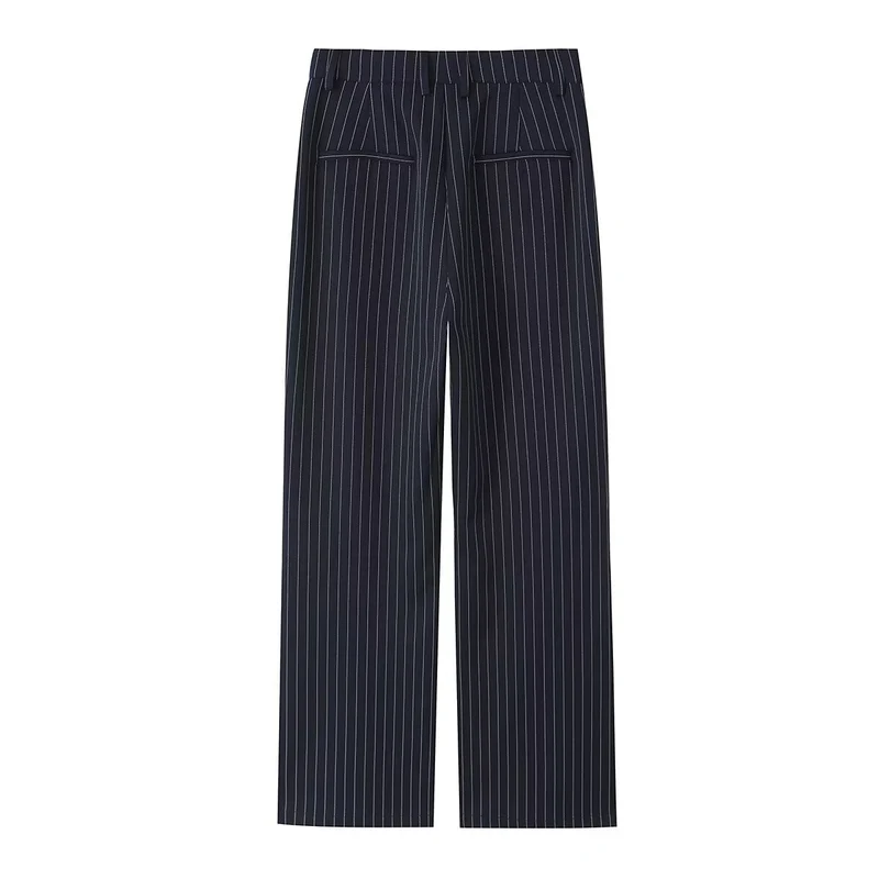 Damen Highwaist-Hose mit weitem Bein und Nadelstreifen Drune