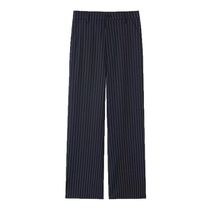 Damen Highwaist-Hose mit weitem Bein und Nadelstreifen Drune