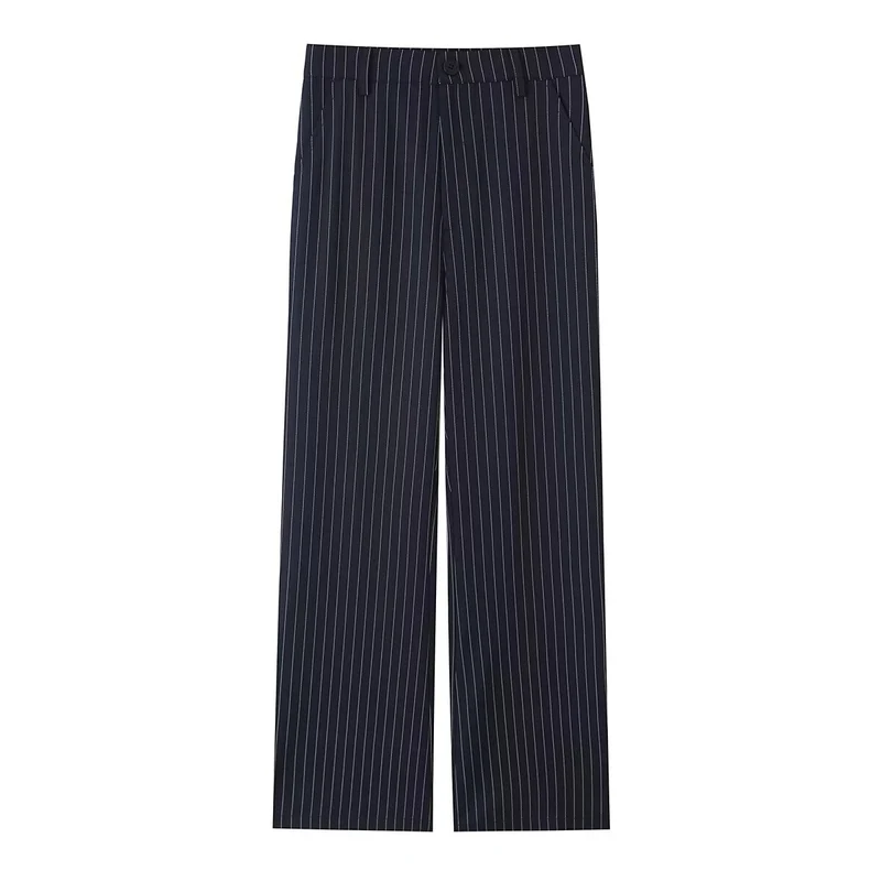 Damen Highwaist-Hose mit weitem Bein und Nadelstreifen Drune