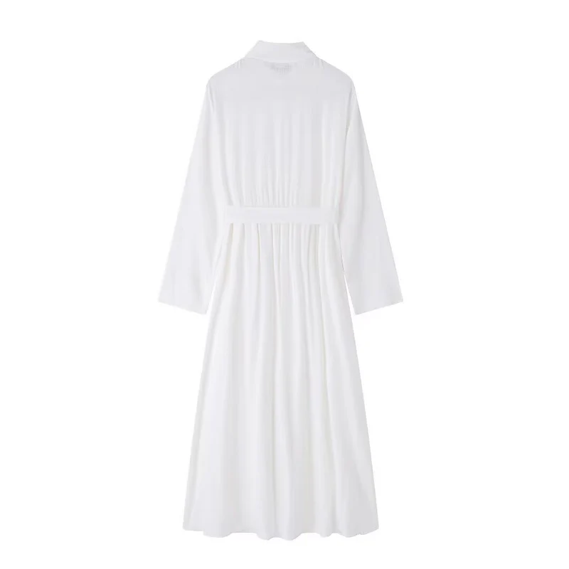 Damen Hemdkleid mit Taillengürtel und fließender Maxirock-Silhouette Drune