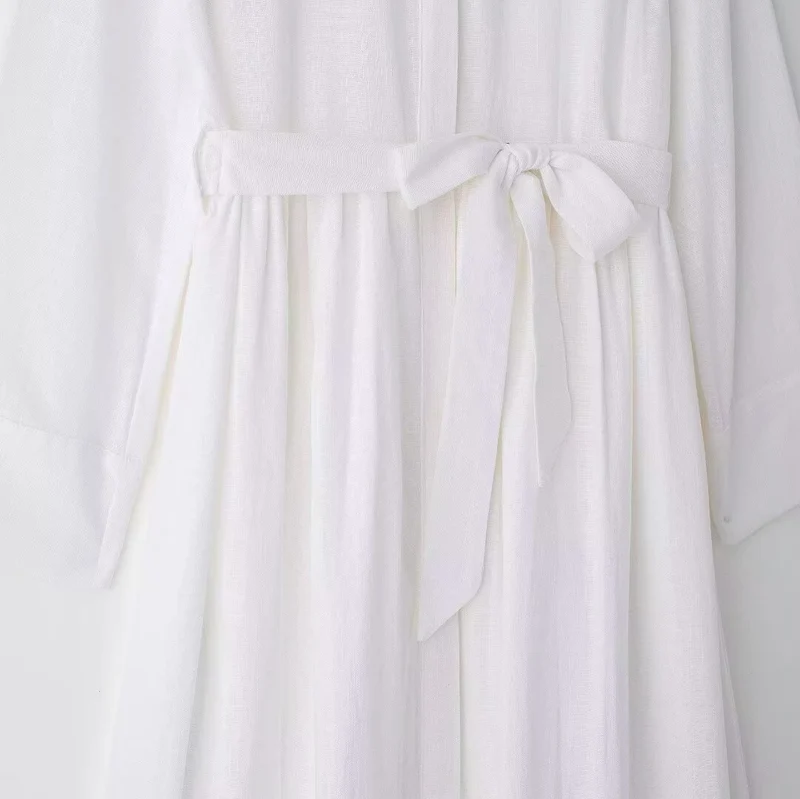 Damen Hemdkleid mit Taillengürtel und fließender Maxirock-Silhouette Drune