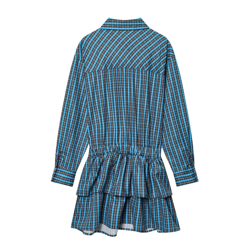 Damen Hemdkleid mit Gürtel, Karo‑Muster und Stufenrock Drune