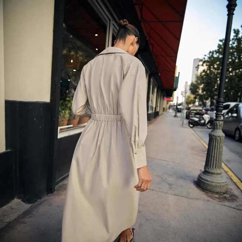 Damen Hemdblusenkleid mit Plissée‑Rock und schmalem Taillengürtel Drune