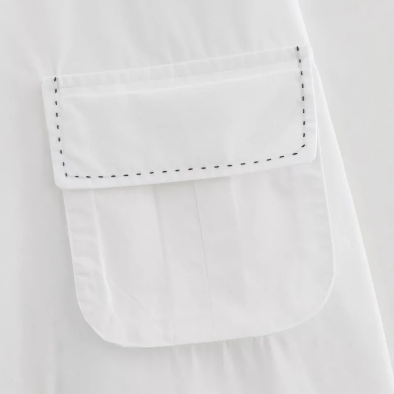 Damen Hemdbluse mit Puffärmeln, aufgesetzten Brusttaschen und dekorativer Naht Drune