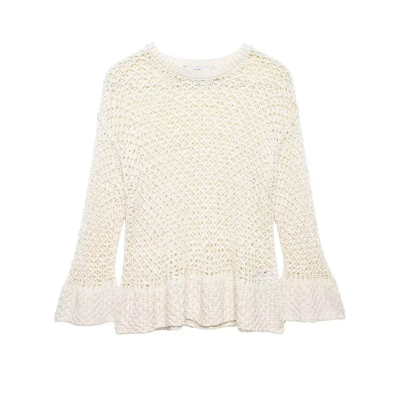 Damen Häkelpullover mit Volantärmeln und Ajourstruktur Drune