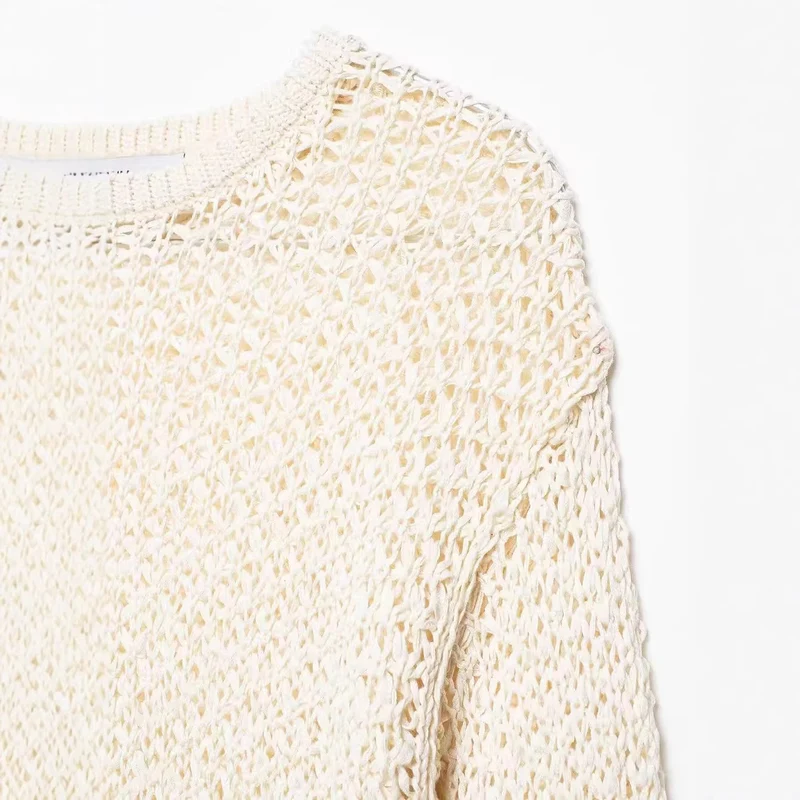 Damen Häkelpullover mit Volantärmeln und Ajourstruktur Drune